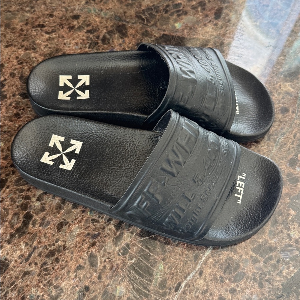 Off white authentic black rubber pool slides sandals flats sz 38 - Picture 2 of 7